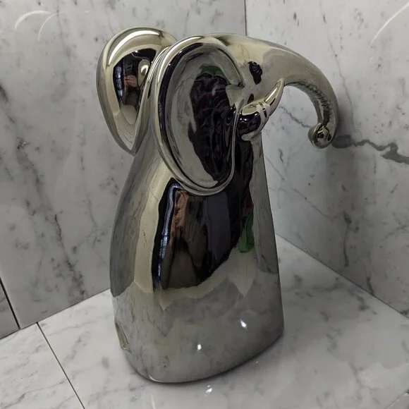 Pier One metallic gunmetal/silver glazed ceramic elephant - Picture 3 of 7